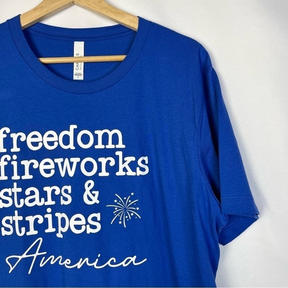 Boutique Royal Blue July 4th USA America Short Sleeve T-Shirt L - Picture 3 of 3